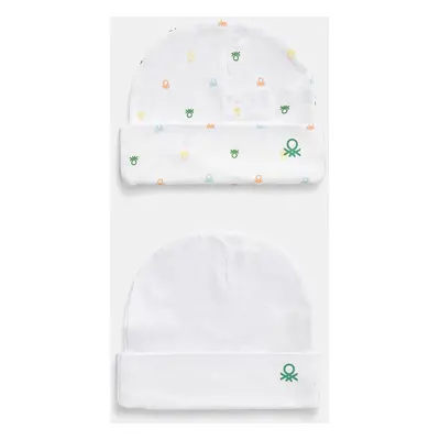 Dětská bavlněná čepice United Colors of Benetton 2-pack bílá barva, z tenké pleteniny, 3PWB0A004