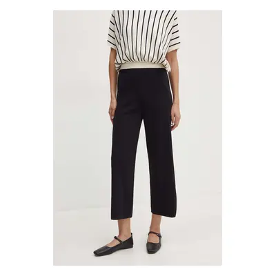 Kalhoty Max Mara Leisure dámské, černá barva, jednoduché, high waist, 2426336017600