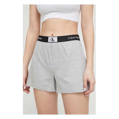 Společenské bavlněné šortky Calvin Klein Underwear šedá barva, s potiskem, high waist