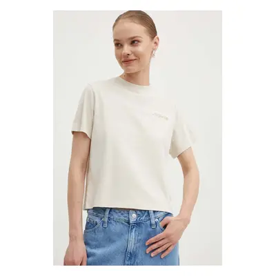 Bavlněné tričko Tommy Jeans béžová barva