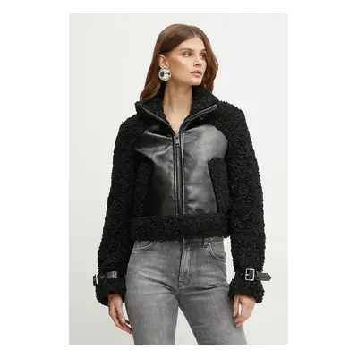 Bunda Karl Lagerfeld dámská, černá barva, přechodná, oversize, 246W1507