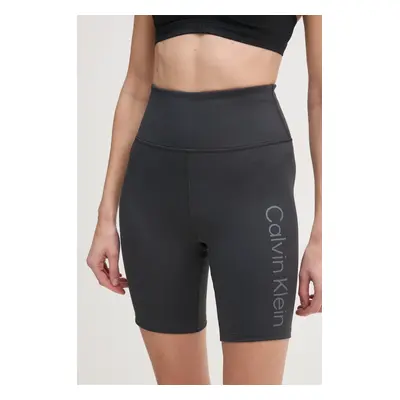 Tréninkové šortky Calvin Klein Performance šedá barva, s potiskem, high waist, LVGWS5L708