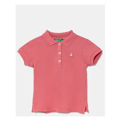 Dětské polo tričko United Colors of Benetton růžová barva, s límečkem, 3WG9G300A