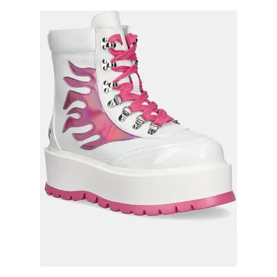 Nízké kozačky Koi Footwear Kawaii Helios Hologram Flame Boots dámské, bílá barva, na platformě, 