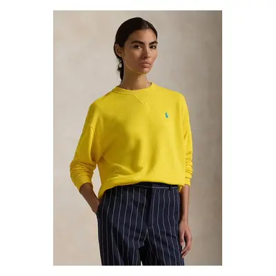 Bavlněná mikina Polo Ralph Lauren dámská, žlutá barva, hladká, 211935582