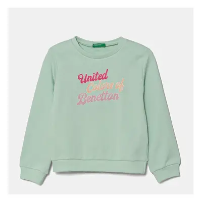 Dětská bavlněná mikina United Colors of Benetton zelená barva, s potiskem, 3J70G10HX