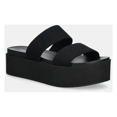 Pantofle Calvin Klein Jeans FLATFORM SANDAL WEBBING IN dámské, černá barva, na platformě, YW0YW0