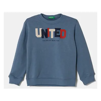 Dětská bavlněná mikina United Colors of Benetton modrá barva, s potiskem, 3J70G10HW