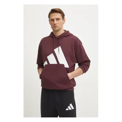 Mikina adidas Essentials pánská, vínová barva, s kapucí, s potiskem, JE8897