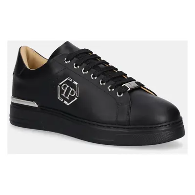 Kožené sneakers boty Philipp Plein Nappa Lo-Top Hexagon černá barva, USC0670 PLE010N 0202