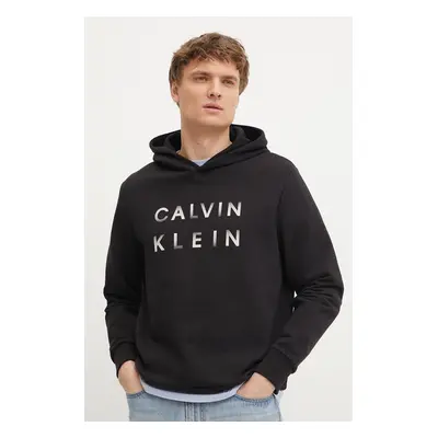 Bavlněná mikina Calvin Klein pánská, černá barva, s kapucí, s potiskem, K10K114261