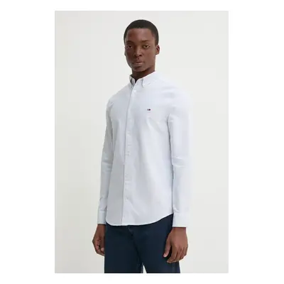 Bavlněná košile Tommy Jeans modrá barva, slim, s límečkem button-down, DM0DM20668