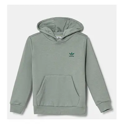 Dětská mikina adidas Originals zelená barva, s kapucí, hladká, JC8415