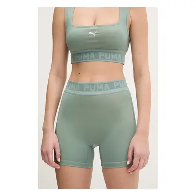 Tréninkové šortky Puma Lace zelená barva, s potiskem, high waist, 526784