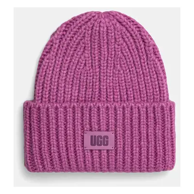 Čepice z vlněné směsi UGG CHUNKY RIB BEANIE růžová barva, z husté pleteniny, 21687