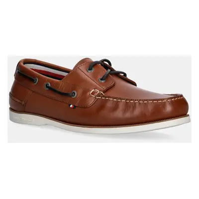 Kožené mokasíny Tommy Hilfiger TH BOAT SHOE CORE LTH pánské, hnědá barva, FM0FM05569