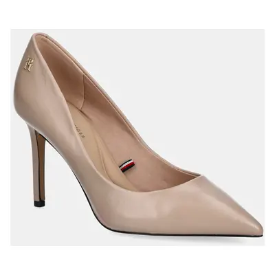 Kožené lodičky Tommy Hilfiger ESSENTIAL POINTED PUMP béžová barva, FW0FW07533