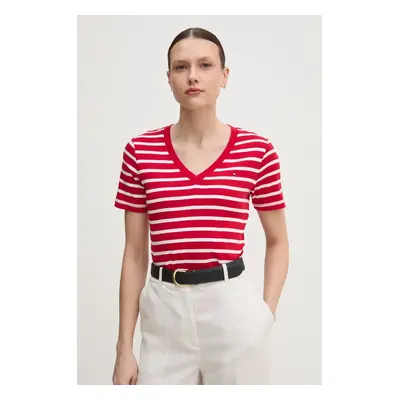 Bavlněné tričko Tommy Hilfiger vínová barva, WW0WW40584