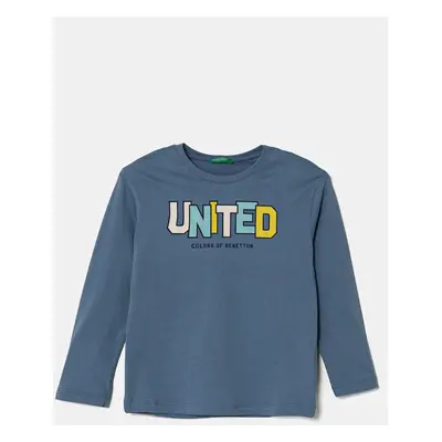 Dětské bavlněné tričko s dlouhým rukávem United Colors of Benetton modrá barva, 3I1XG10HS