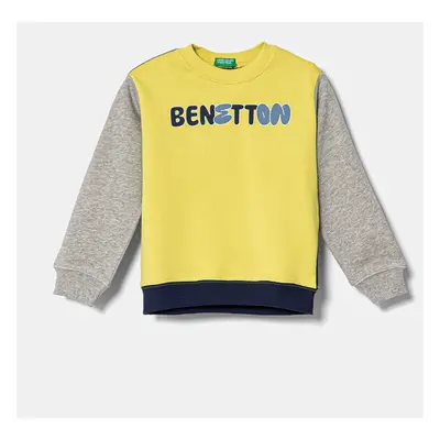 Dětská bavlněná mikina United Colors of Benetton žlutá barva, s potiskem, 3J70G10HW