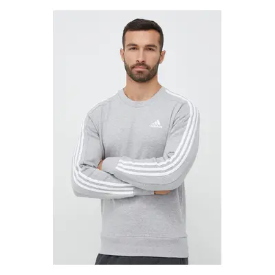 Bavlněná mikina adidas pánská, šedá barva, melanžová, IC9319