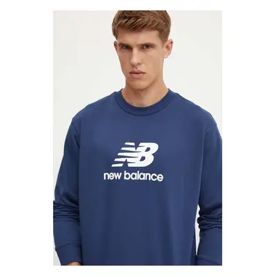 Mikina New Balance pánská, tmavomodrá barva, s potiskem, MT41500NNY