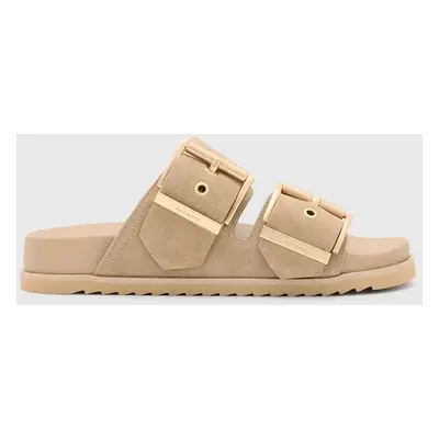 Semišové pantofle AllSaints Sian Sandal dámské, béžová barva, W035FC