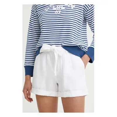 Plátěné kraťasy Polo Ralph Lauren bílá barva, hladké, high waist, 211806907