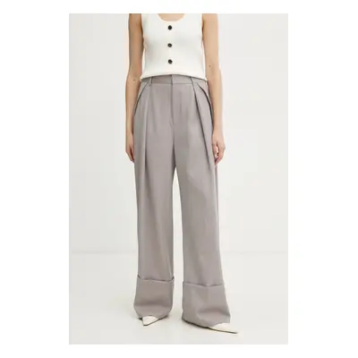 Vlněné kalhoty Victoria Beckham fialová barva, široké, high waist, 1125WTR006059A