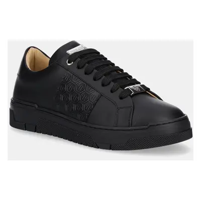 Kožené sneakers boty Philipp Plein Lo-Top Monogram černá barva, USC0706 PLE005N 0202