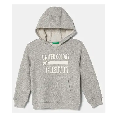 Dětská bavlněná mikina United Colors of Benetton šedá barva, s kapucí, s potiskem, 3J68G2011