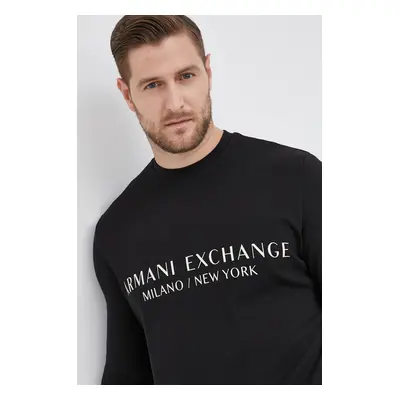 Bavlněná mikina Armani Exchange pánská, černá barva, s potiskem, 8NZM88 ZJKRZ NOS