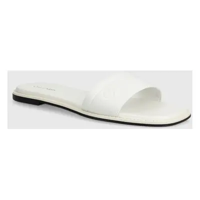 Pantofle Calvin Klein FLAT SLIDE HE dámské, bílá barva, HW0HW01989