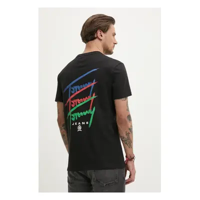 Bavlněné tričko Tommy Jeans černá barva, s potiskem, DM0DM20771