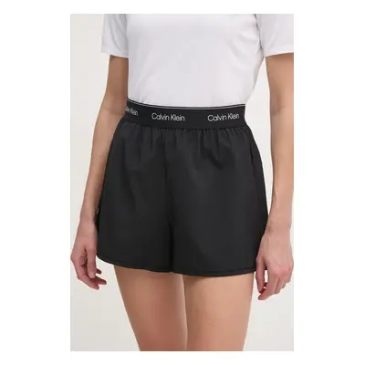 Tréninkové šortky Calvin Klein Performance černá barva, s potiskem, high waist