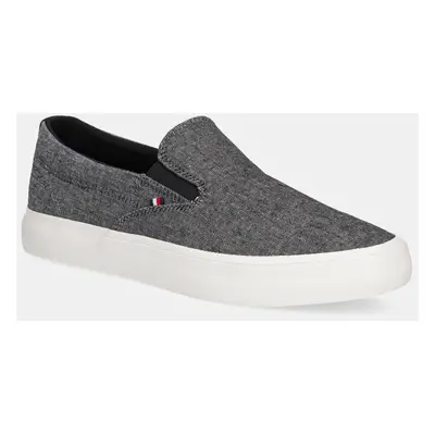 Tenisky Tommy Hilfiger TH HI VULC LOW SLIP ON CH pánské, černá barva, FM0FM05390