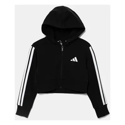 Dětská mikina adidas černá barva, s kapucí, s aplikací, JJ0956