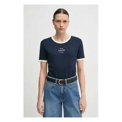 Bavlněné tričko Tommy Hilfiger tmavomodrá barva, WW0WW44586