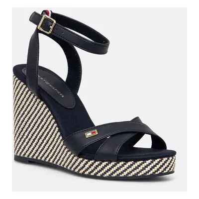 Sandály Tommy Hilfiger IM RAFFIA SANDAL tmavomodrá barva, FW0FW08224