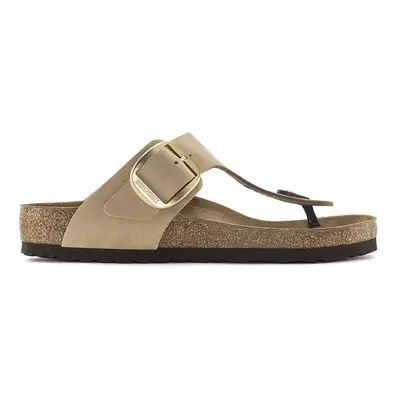 Nubukové žabky Birkenstock Gizeh Big Buckle béžová barva, na plochém podpatku, 1023966