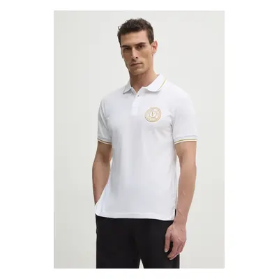 Bavlněné polo tričko Versace Jeans Couture bílá barva, s aplikací, 78GAGT00 CJ01T