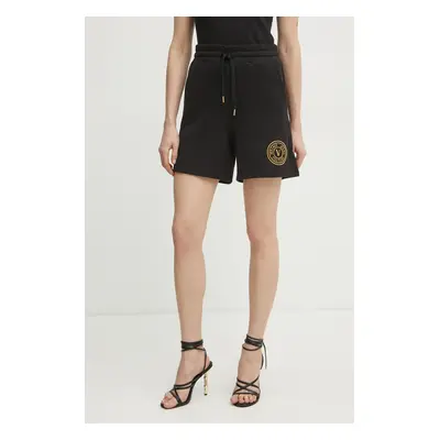 Bavlněné šortky Versace Jeans Couture dámské, černá barva, s aplikací, high waist, 78HADT00 CF01