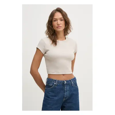 Tričko Calvin Klein Jeans béžová barva, LV047AB802