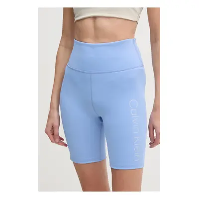 Tréninkové šortky Calvin Klein Performance modrá barva, s potiskem, high waist, LVGWS5L708