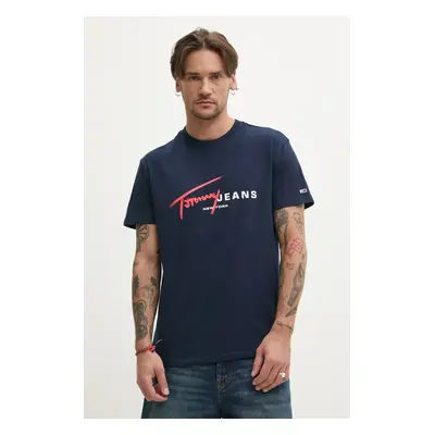 Bavlněné tričko Tommy Jeans tmavomodrá barva, s potiskem, DM0DM20817