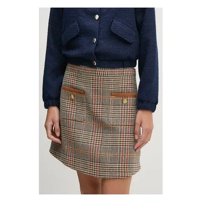 Sukně s příměsí vlny Tommy Hilfiger hnědá barva, mini, WW0WW43013