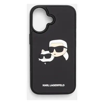 Obal na telefon Karl Lagerfeld iPhone 16 černá barva, KLHCP16SRBCKCHLK