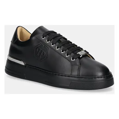 Kožené sneakers boty Philipp Plein Nappa Lo-Top Hexagon černá barva, USC0692 PLE075N 0202