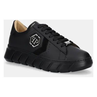 Kožené sneakers boty Philipp Plein Nappa Lo-Top Hexagon černá barva, USC0698 PLE075N 0202