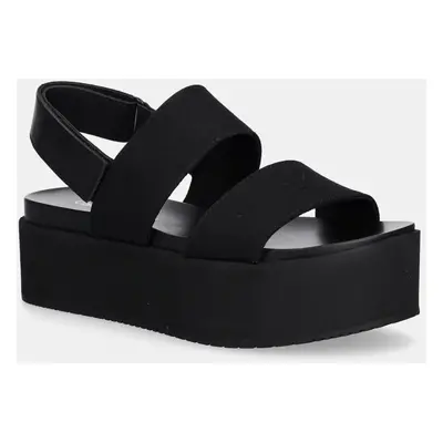 Sandály Calvin Klein Jeans FLATFORM SANDAL SLING IN dámské, černá barva, na platformě, YW0YW0178